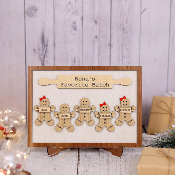 Wooden Gingerbread Family Sign Personalized Grandchildren Sign