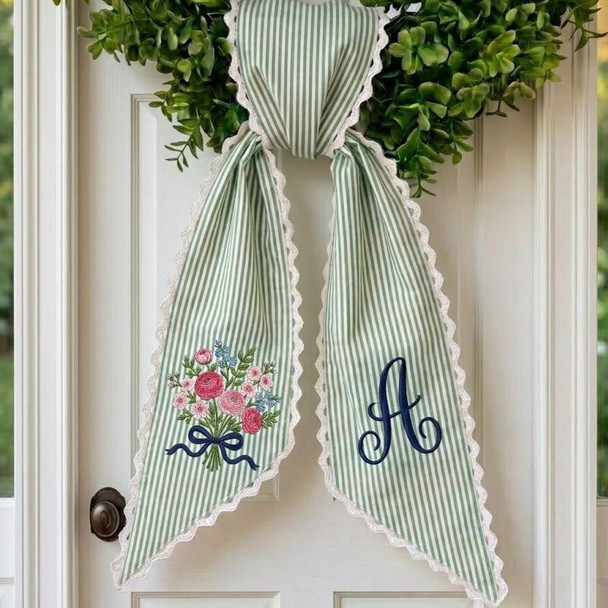 Floral Coquette Wreath Sash, Custom Monogram Toile