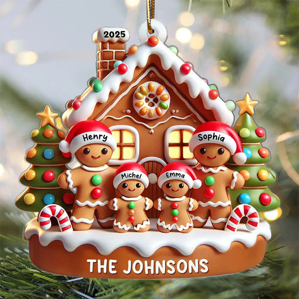2D Flat, Customizable 3-6 Name Gingerbread House Ornaments