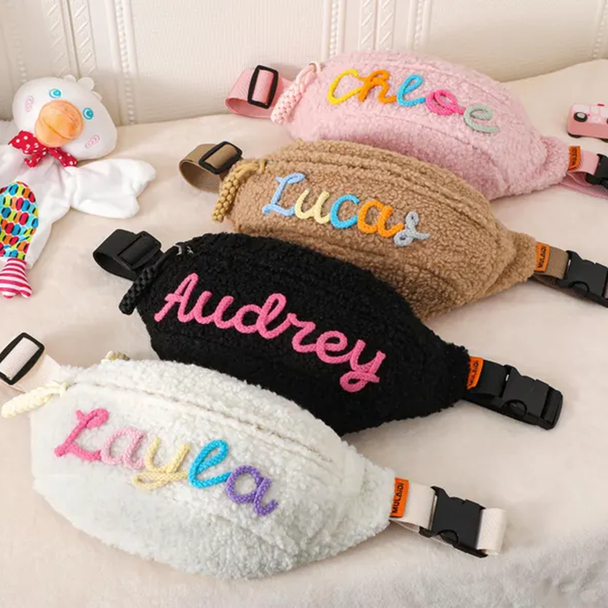 Personalized Plush Waist bag,Kids Crossbody Bag,Custom Crochet Name