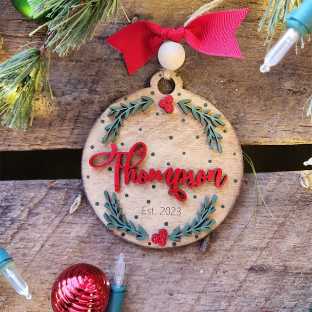 Personalized Farmhouse Family Name Christmas Ornament