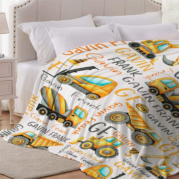 Custom Name Construction Truck Theme Throw Blanket