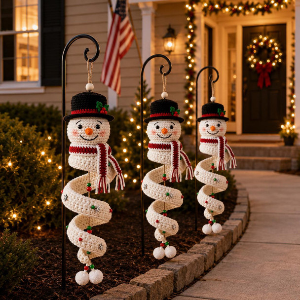 Crochet Christmas Snowman Hanging Decor, Handmade Spiral Snowman Ornament