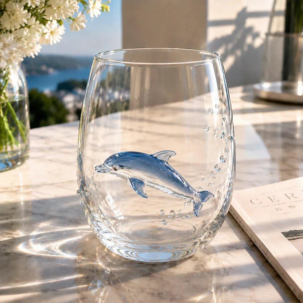 3D Ocean Animal Glass Cup, Sea Creature Glassware, Shark Turtle Dolphin Octopus Whale Jellyfish Crab Seahorse Cup
