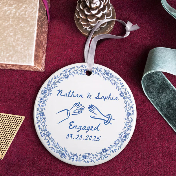 Chinoiserie Ceramic Engagement Ornament: Blue Toile Newlywed Gift