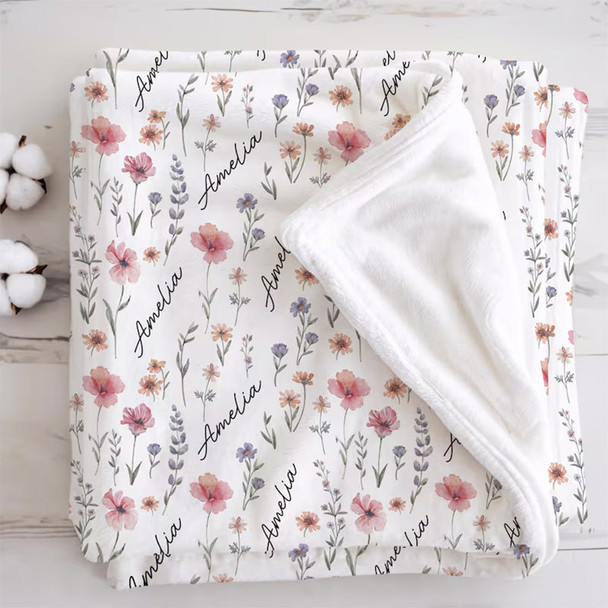 Personalized Wildflower Baby Blanket, Custom Baby Name Blanket