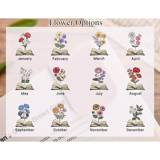 Leather Bookmark with Birth Flower,Personalized Leather Magnetic Bookmark