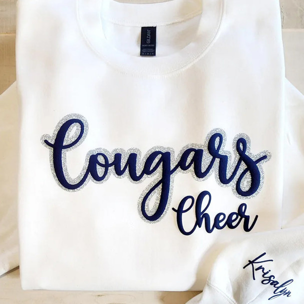 Custom Puff Cheer Sweatshirt, Glitter Cheer Sweater