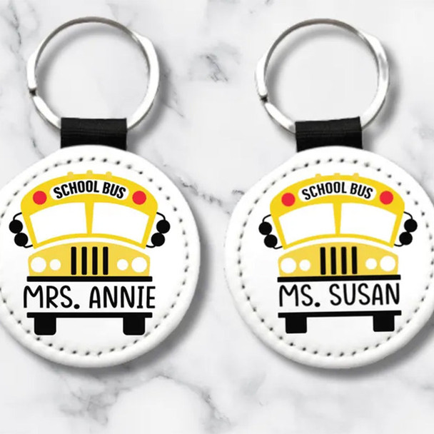 PU Vegan Leather Personalized School Bus Driver Key Chain