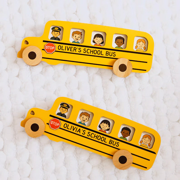 Toy Yellow School Bus with Name. Personalized Wooden Bus