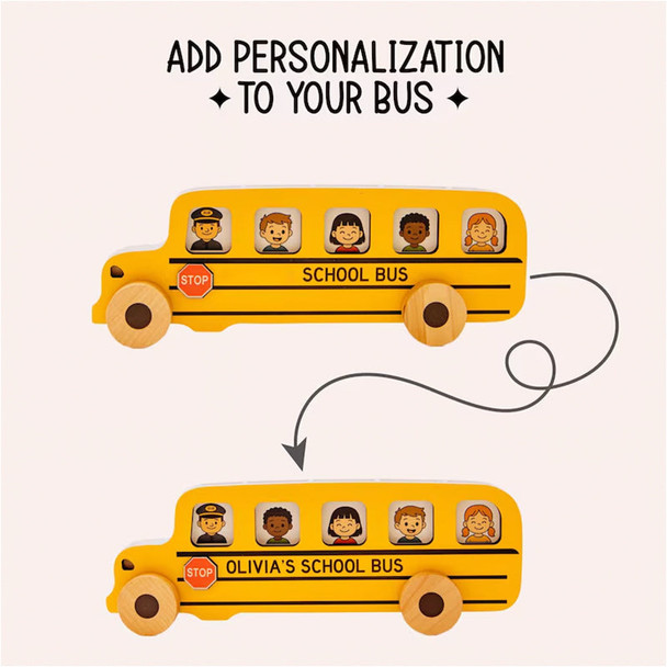 Toy Yellow School Bus with Name. Personalized Wooden Bus