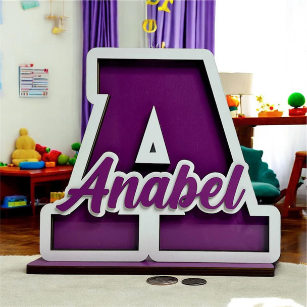 Custom Initial & Name Wooden Decor | Kids Name Piggy Bank