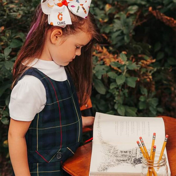 Monogrammed Back to School Hair Bow, First Day of Kindergarten