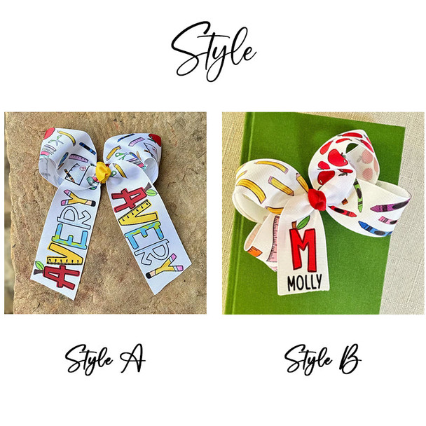 Monogrammed Back to School Hair Bow, First Day of Kindergarten