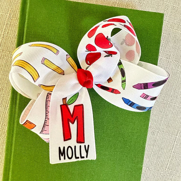 Monogrammed Back to School Hair Bow, First Day of Kindergarten