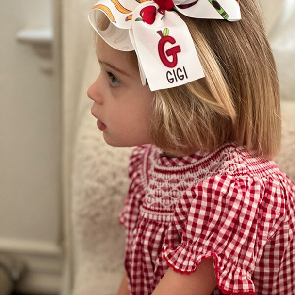 Monogrammed Back to School Hair Bow, First Day of Kindergarten