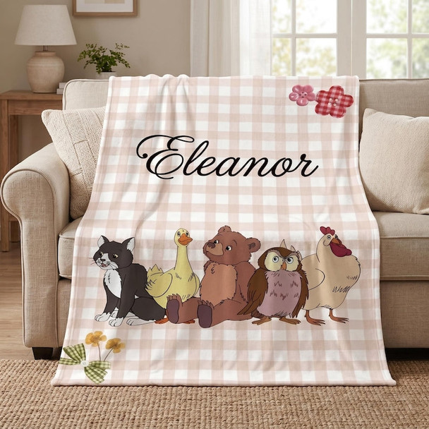 Personalized Forest Animal Blanket, Custom Baby Name Blanket