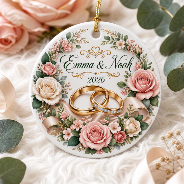 Personalized Wedding Ceramic Ornament, Newlywed Gift, Custom Name Date Keepsake, Bridal Shower Gift