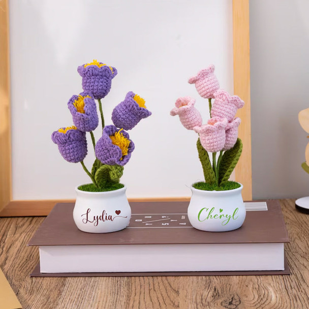 Personalised Crochet Flower in Pot,Custom Name Crochet Flower Pot