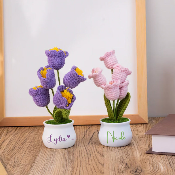 Personalised Crochet Flower in Pot,Custom Name Crochet Flower Pot