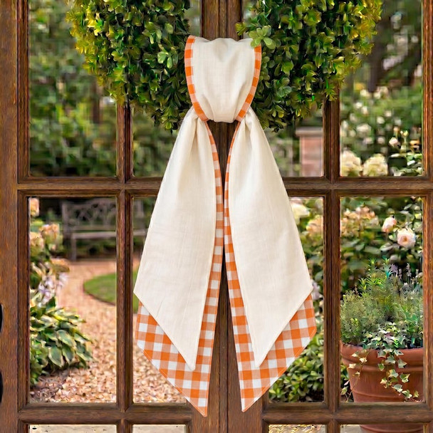 Personalized Fall Sash a?? Pumpkin & Orange Gingham Wreath Sash
