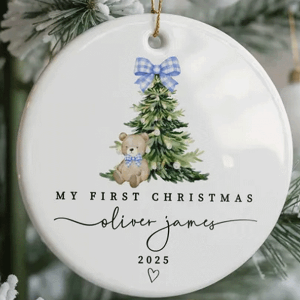 Baby Girl First Christmas Ornament, Girls First Xmas Ornament with Baby Name