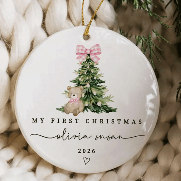 Baby Girl First Christmas Ornament, Girls First Xmas Ornament with Baby Name