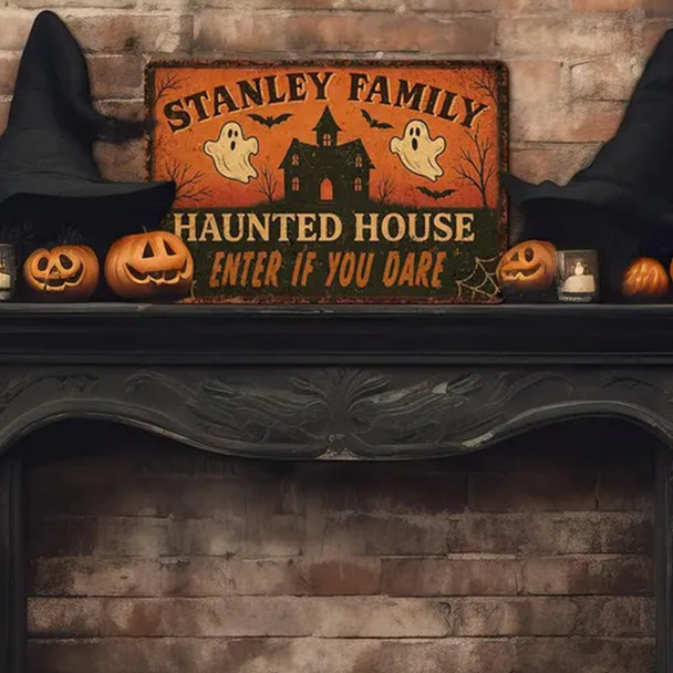 Custom Halloween Haunted House Metal Sign