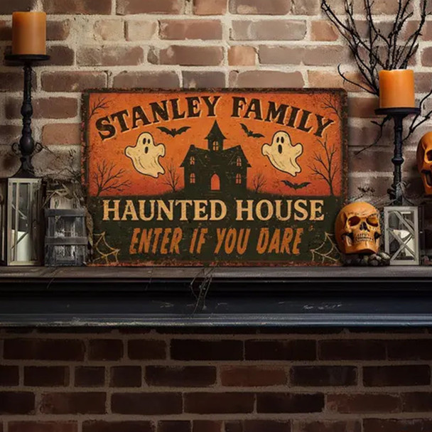 Custom Halloween Haunted House Metal Sign