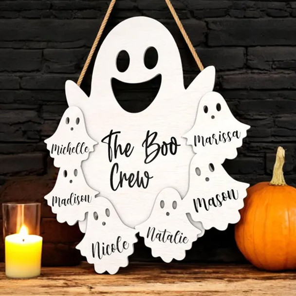 Personalized Halloween Door Hanger The Boo Crew Ghost Family Sign