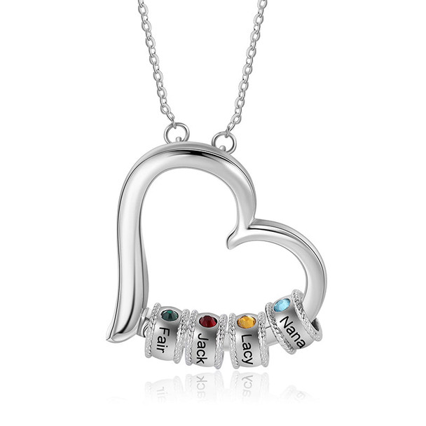 Personalized Family Heart Pendant Necklace 1 2 3 4 5 6 Birthstone Name Custom