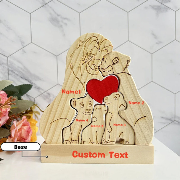 Custom Wooden Lion Family Puzzle-Engraved Family Name Puzzle