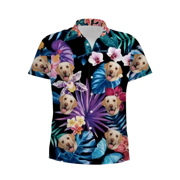 Personalized Photo Hawaiian Shirt Custom Dog Cat Face Holiday Tropical Pattern Shir