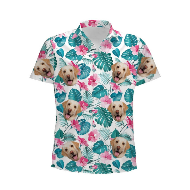 Personalized Photo Hawaiian Shirt Custom Dog Cat Face Holiday Tropical Pattern Shir