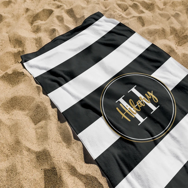 Retro Stripe Style Custom Name Beach Towel, Personalized Name Bath Towel Pool Towel