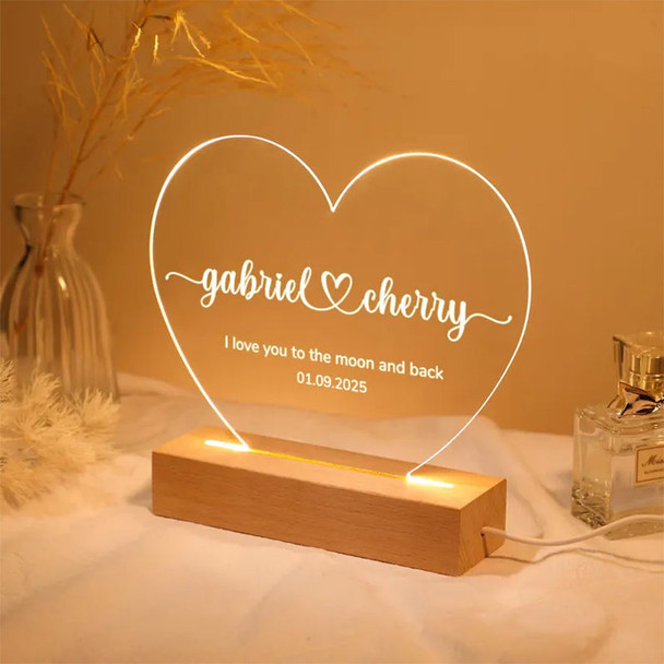 Custom Night Light as Valentines Day Gift, Heart Shape Personalized Night Light