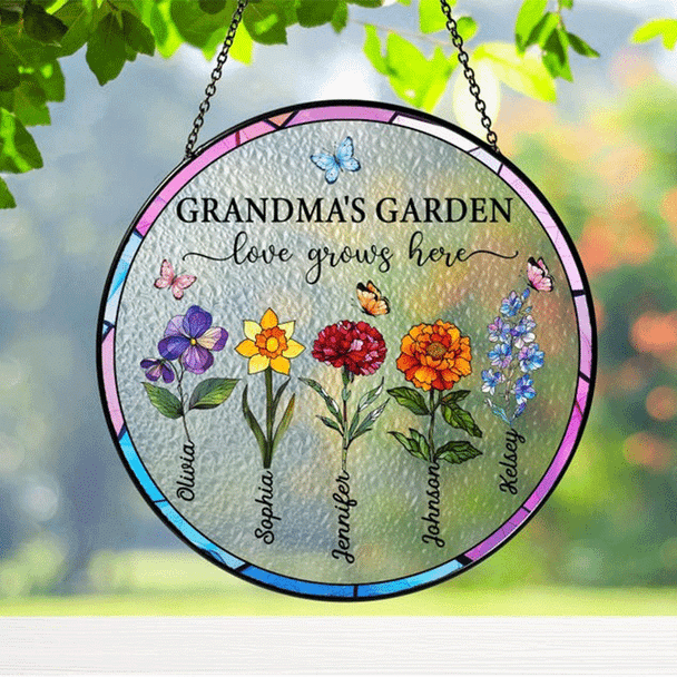 Suncatchers Stained Glass Flower, Personalized Grandma's Garden Suncatcher