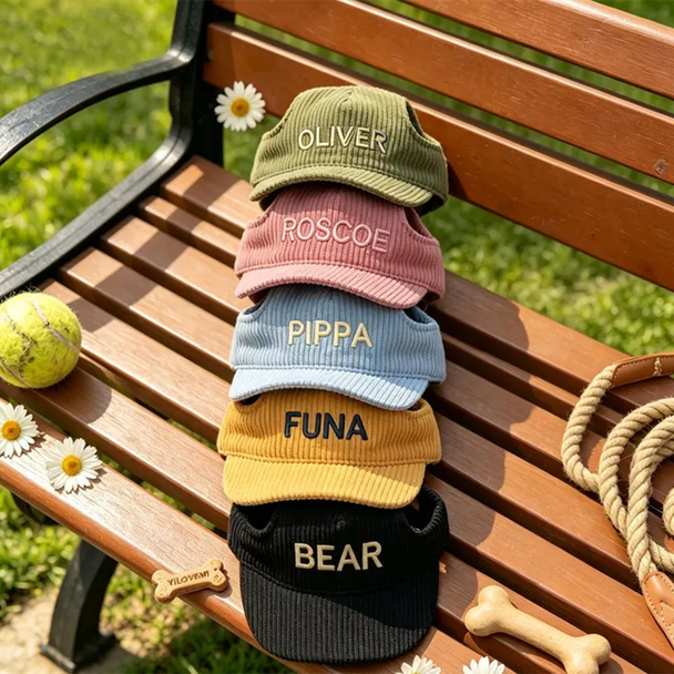 Custom Embroidered Dog Hat with Ear Holes, Personalized Corduroy Pet Baseball Cap