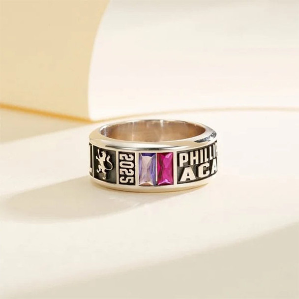 Personalized Sterling Silver High School College Class Band Birthstone Ring Graduation Gift