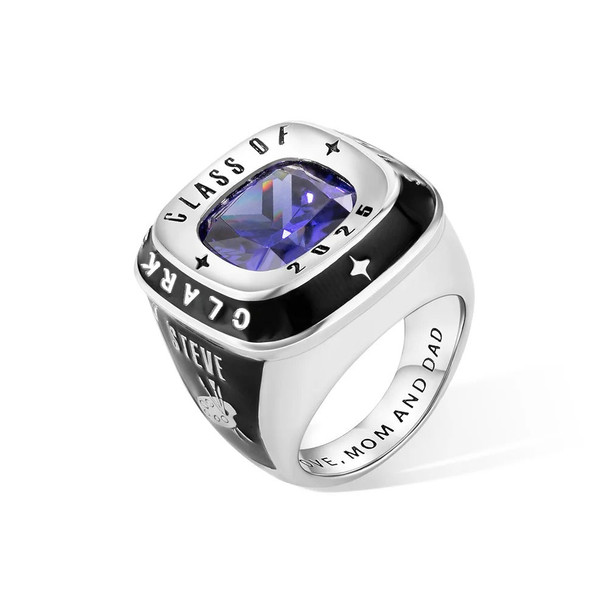 Personalized Engraved Stamp Ring with Birthstone Graduation Gift
