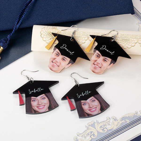Personalized graduation earrings with names for graduation party gifts for graduates