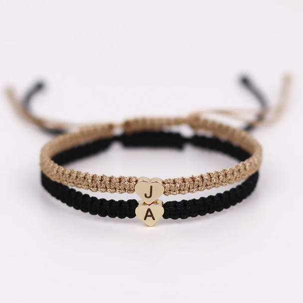 Set of 2 Custom Engraved Initial Bracelets for Couples and Friendships