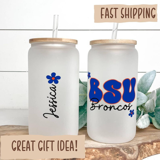 Custom College Iced Coffee Glass, Personalized Name College Glass Graduation Gift