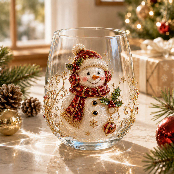Christmas Glass Cup, Santa Reindeer Snowman Tree Holiday Glassware, Cute Christmas Drink Cup