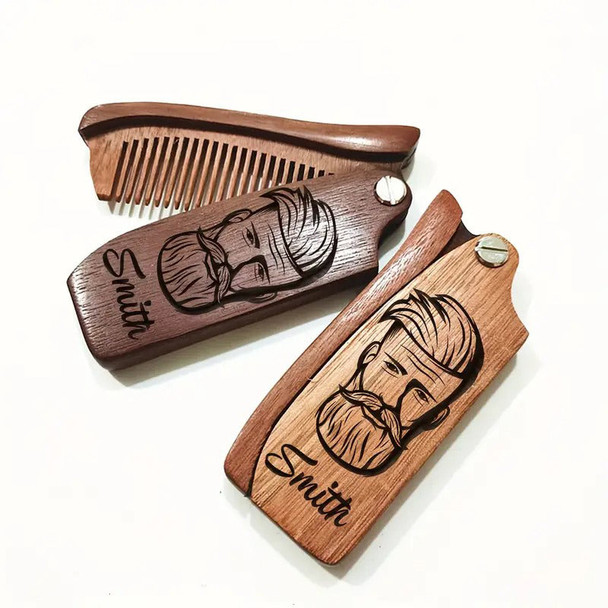 Customized Carved Beard Comb, Personalized Wooden Comb
