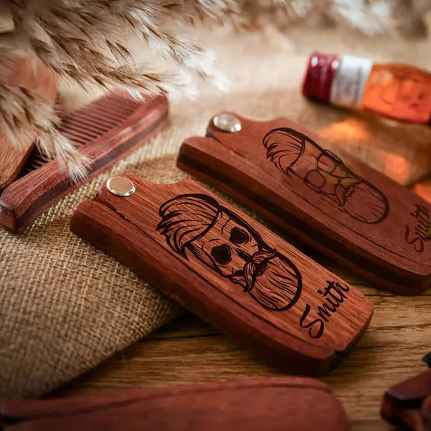 Customized Carved Beard Comb, Personalized Wooden Comb