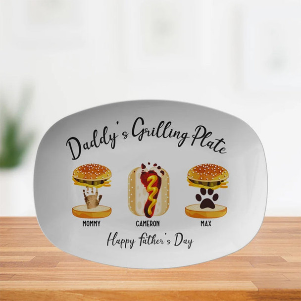 Personalized Handprint and Footprint Grilling Plate with Burger, Hot Dog Custom Father's Day Gift