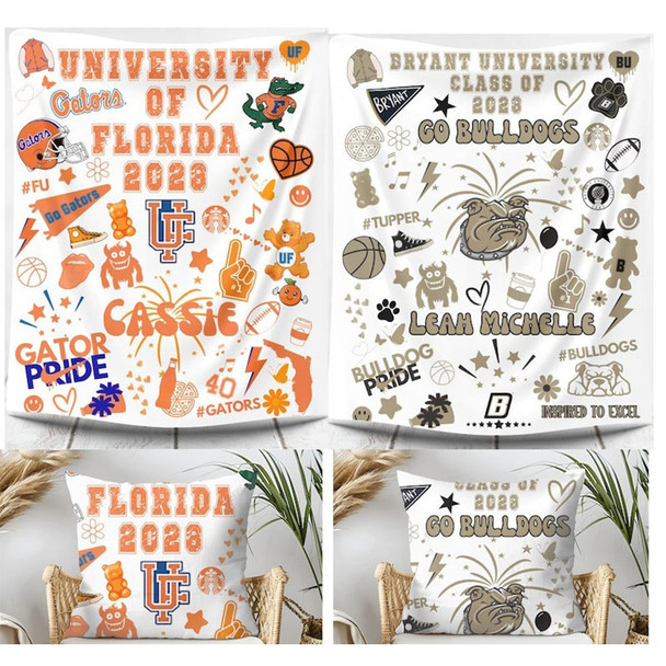 Bed Party Blanket Custom College Blanket Graduation Gift Dorm Pillow Graduation Gift