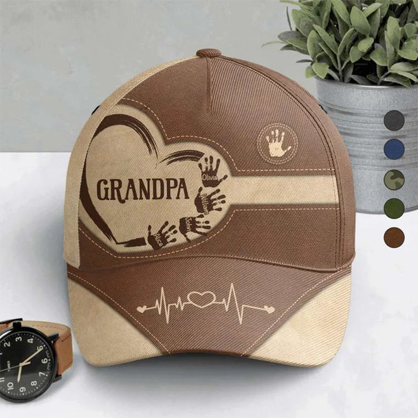 Personalized Grandpa Dad Kids Handprints Classic Cap, Father's Day Gift For Dad