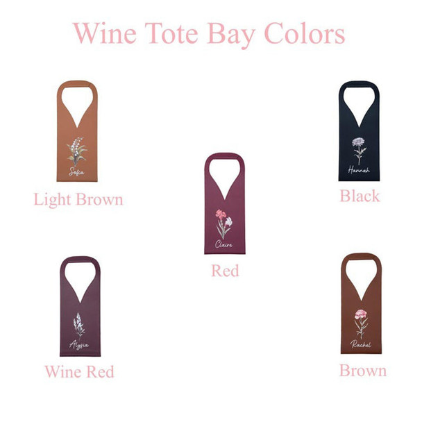 Personalized Birth Flower Leather Wine Bag with Name and Handle Protective Wine Accessories
